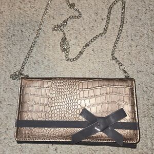 Elegant Bronze Croc-Embossed Clutch with Chain Strap